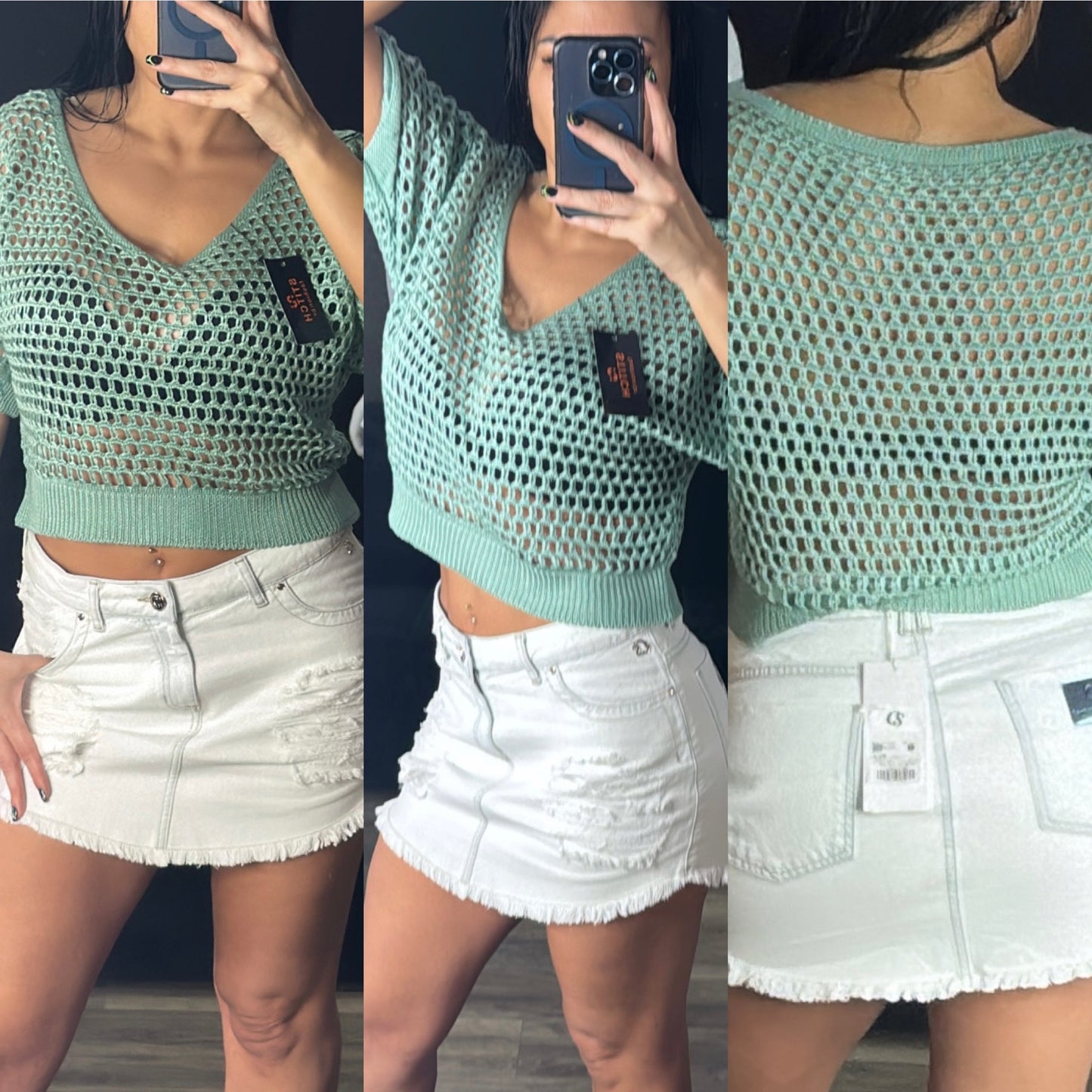 Saia Jeans Claro Destroyed Carmen Steffens