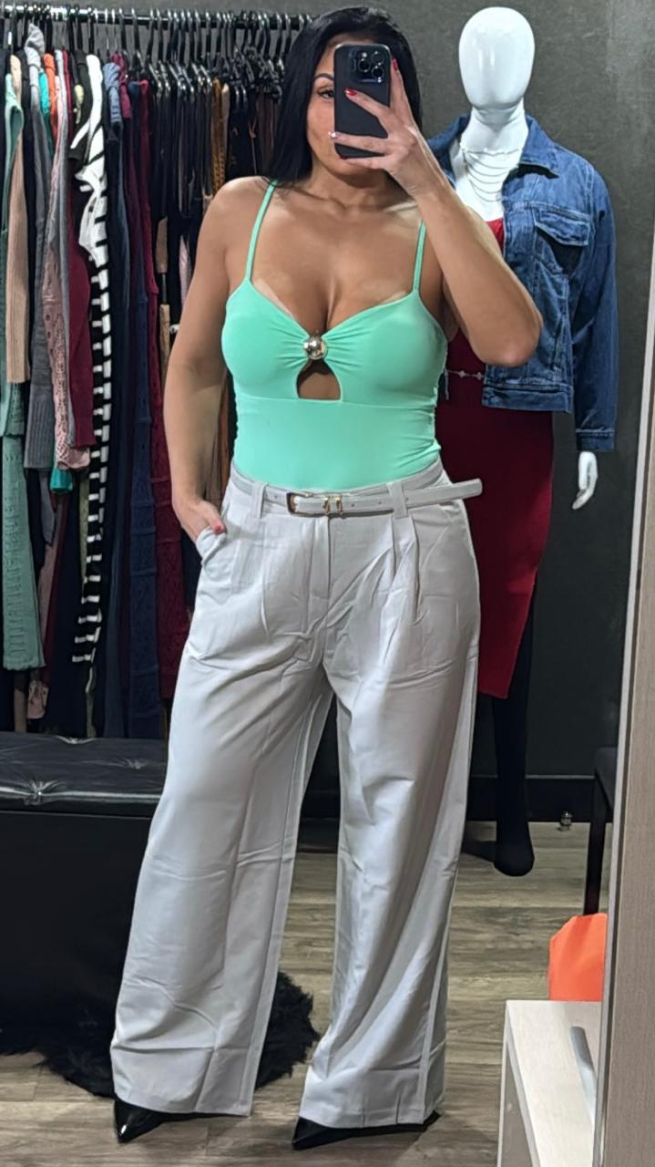 Calça Alfaiataria Pantalona Com Cinto