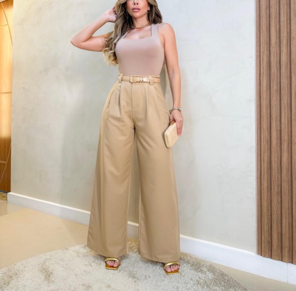 Calça Alfaiataria Pantalona Com Cinto