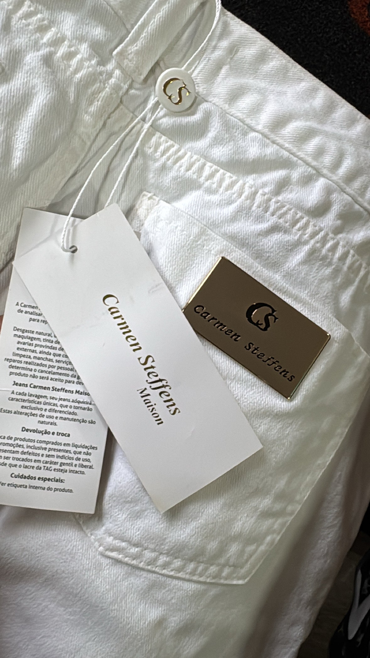 Saia Jeans + Aplicação Pérolas Carmen Steffens