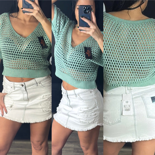 Saia Jeans Claro Destroyed Carmen Steffens
