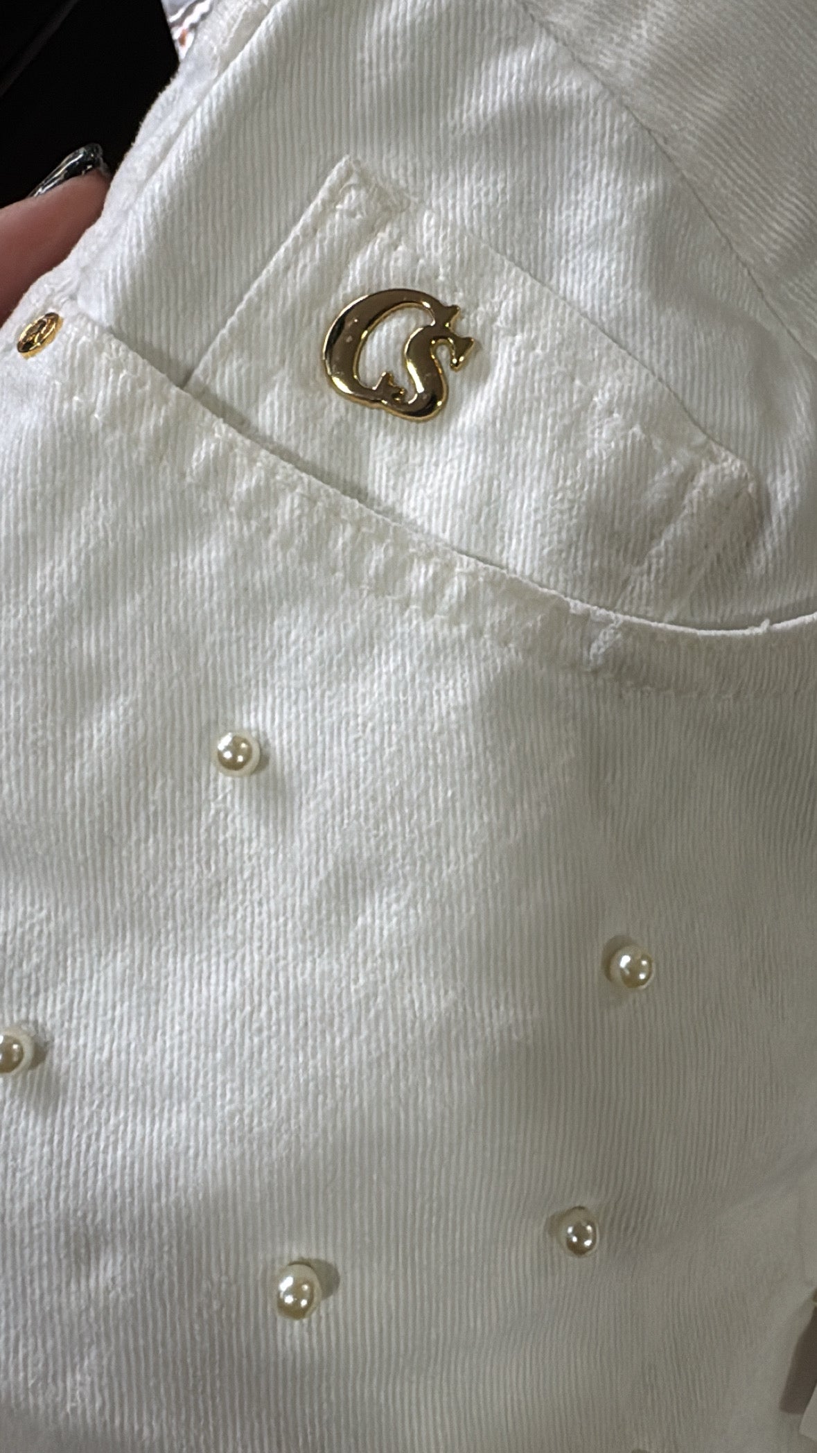 Saia Jeans + Aplicação Pérolas Carmen Steffens