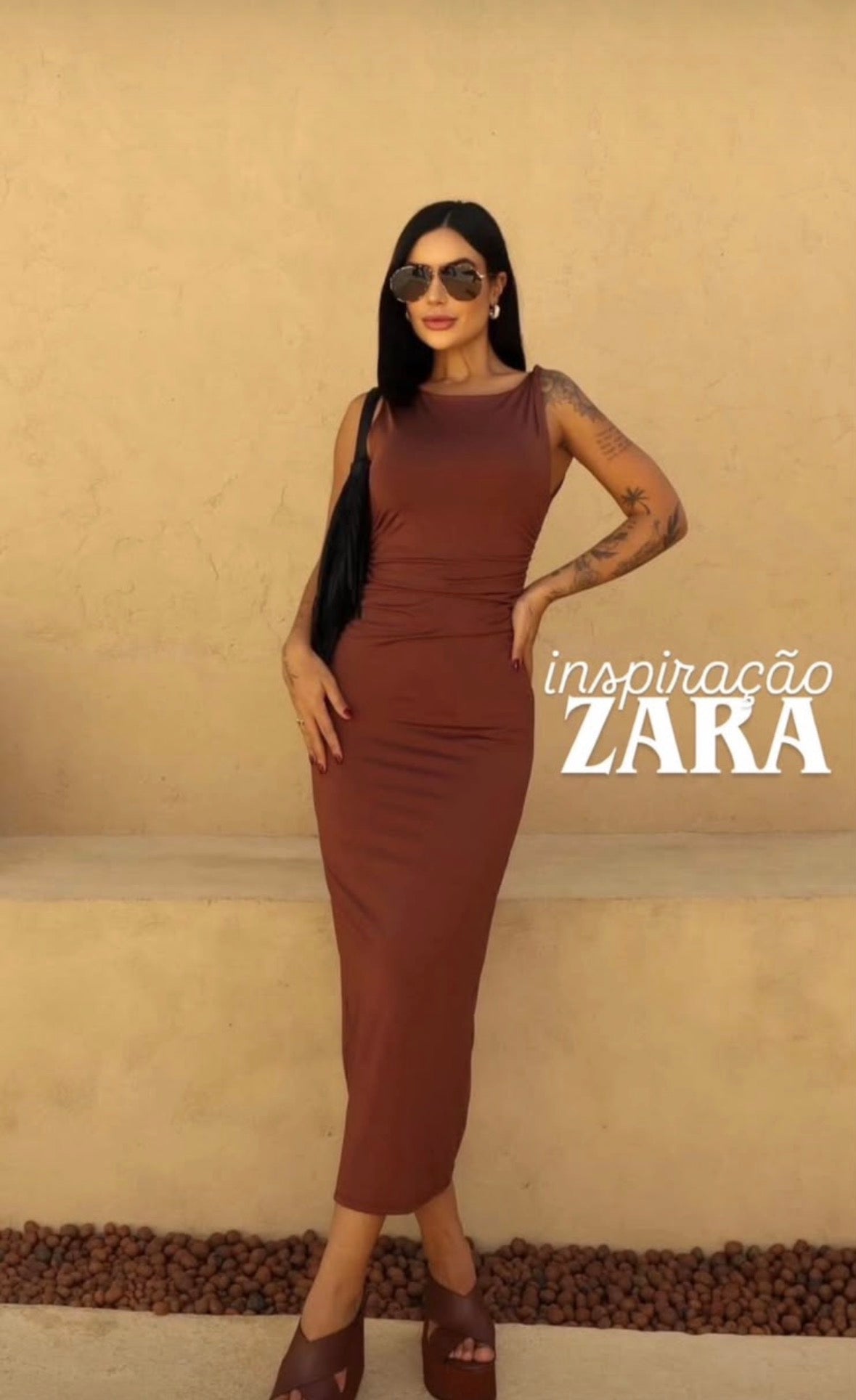 Vestido Longo Zara Drapeado Lateral
