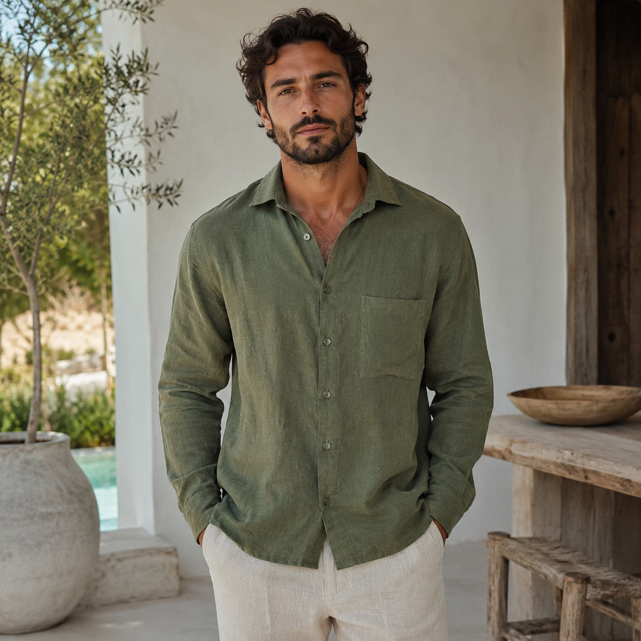 Camisas Linho Manga Longa Masculino