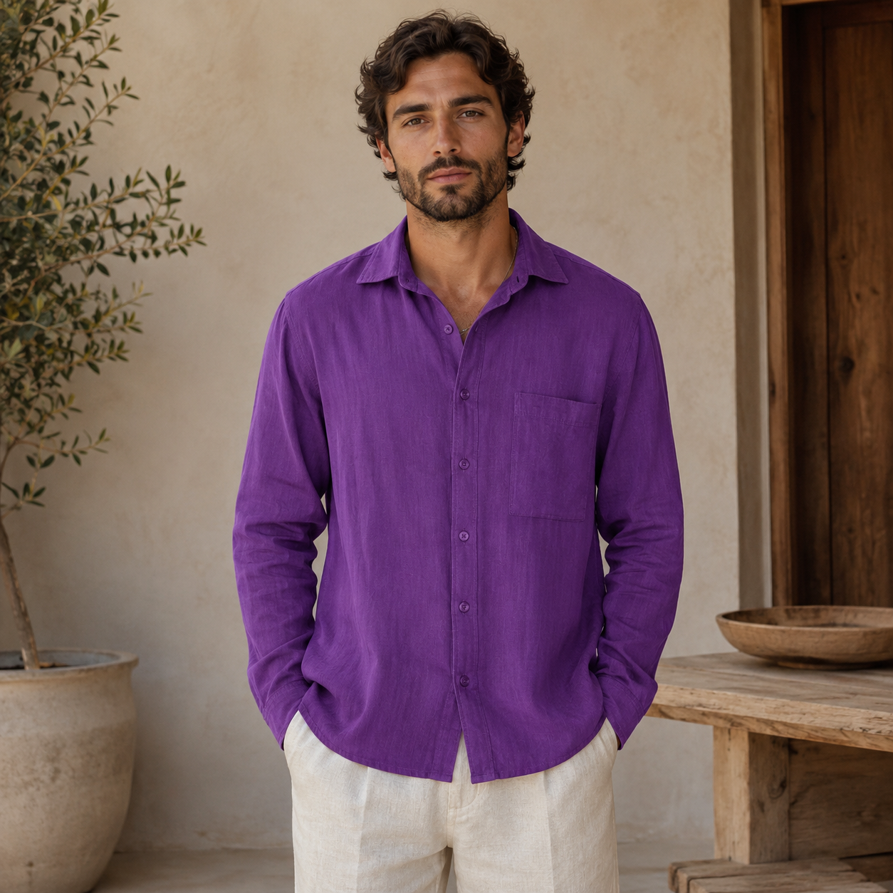 Camisas Linho Manga Longa Masculino