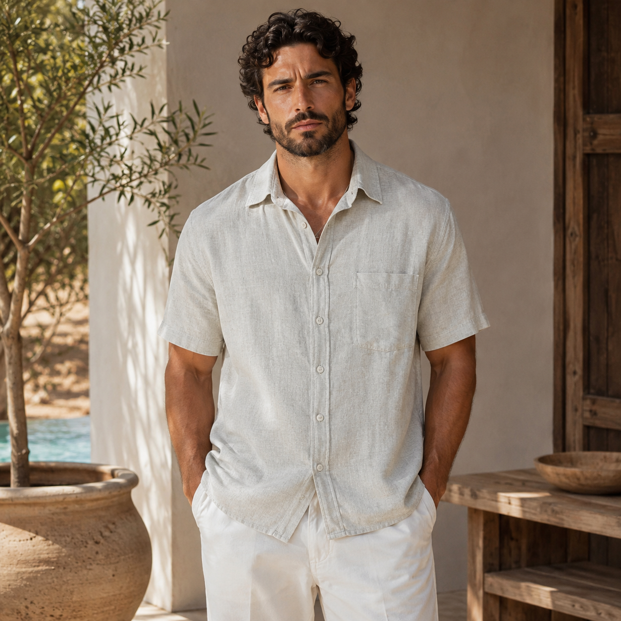 Camisas Linho Manga Curta Masculino
