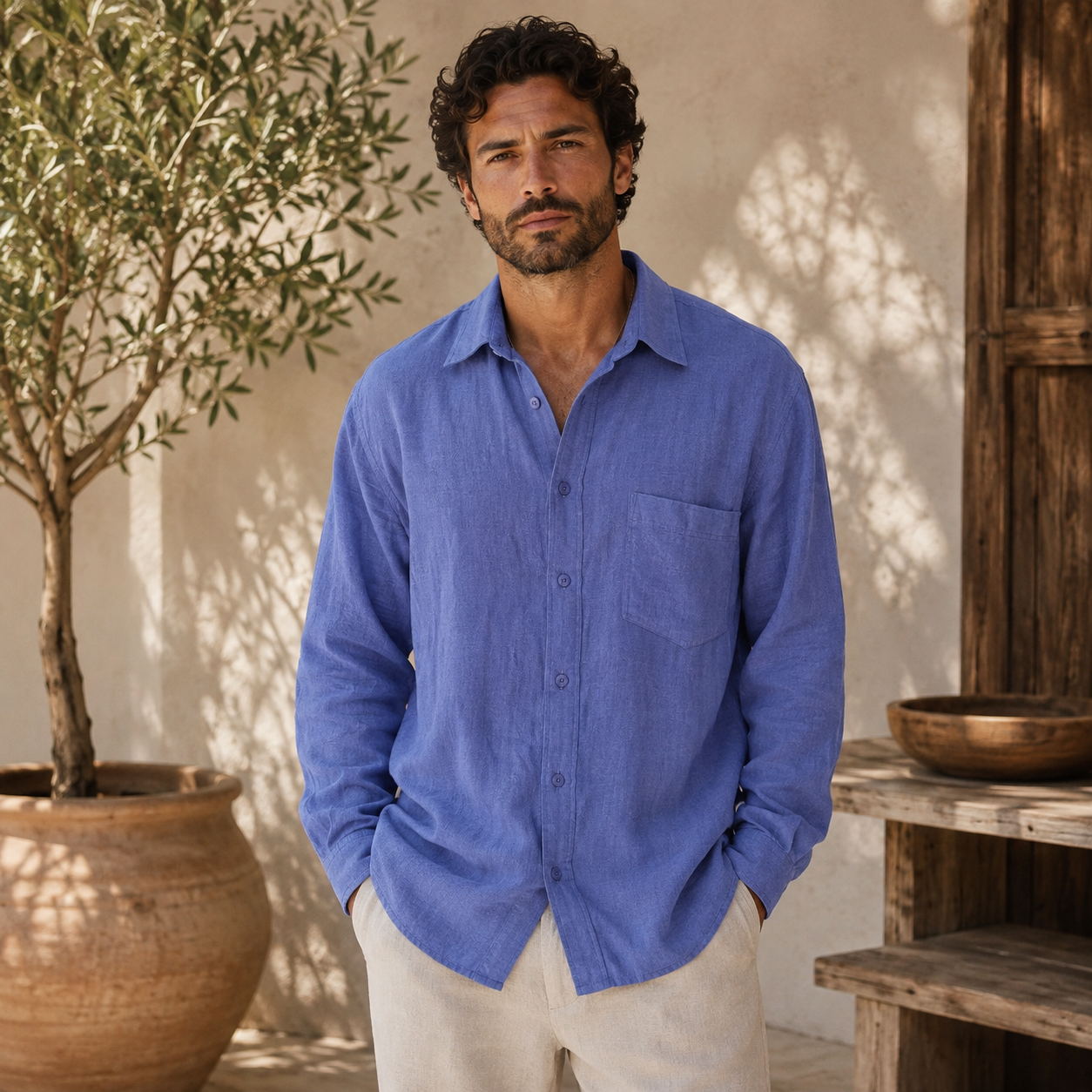 Camisas Linho Manga Longa Masculino