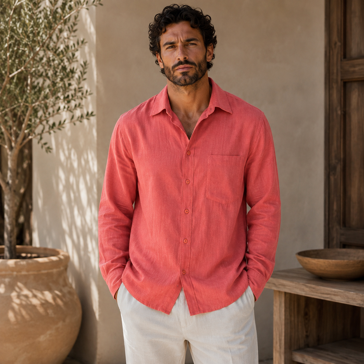 Camisas Linho Manga Longa Masculino