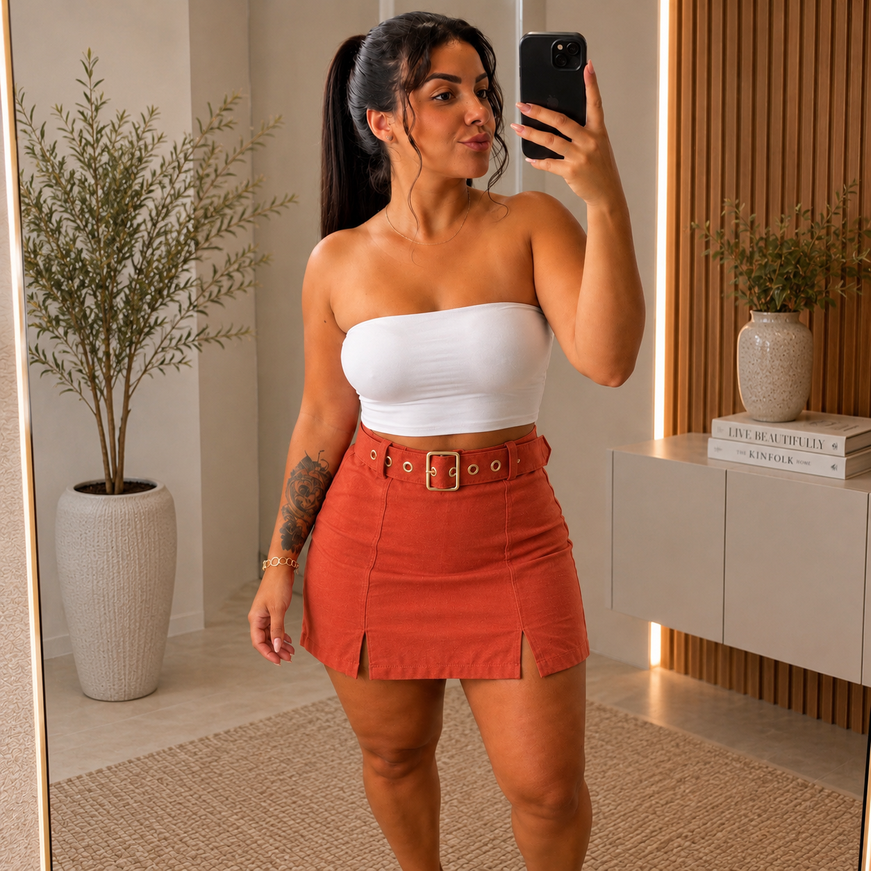 Shorts/Saia Fenda + Cinto Brilho