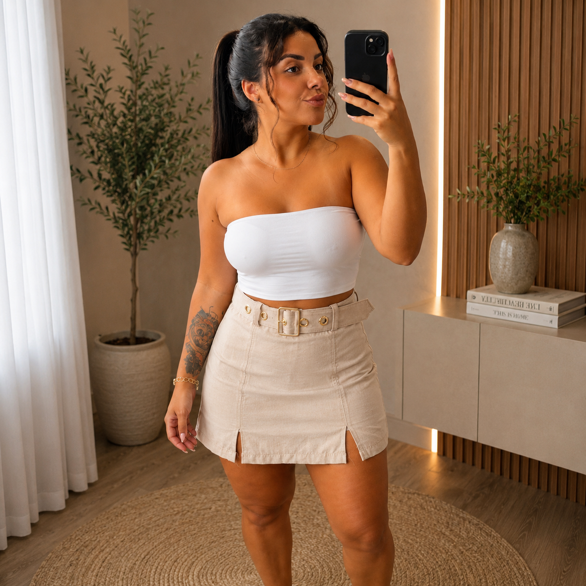 Shorts/Saia Fenda + Cinto Brilho