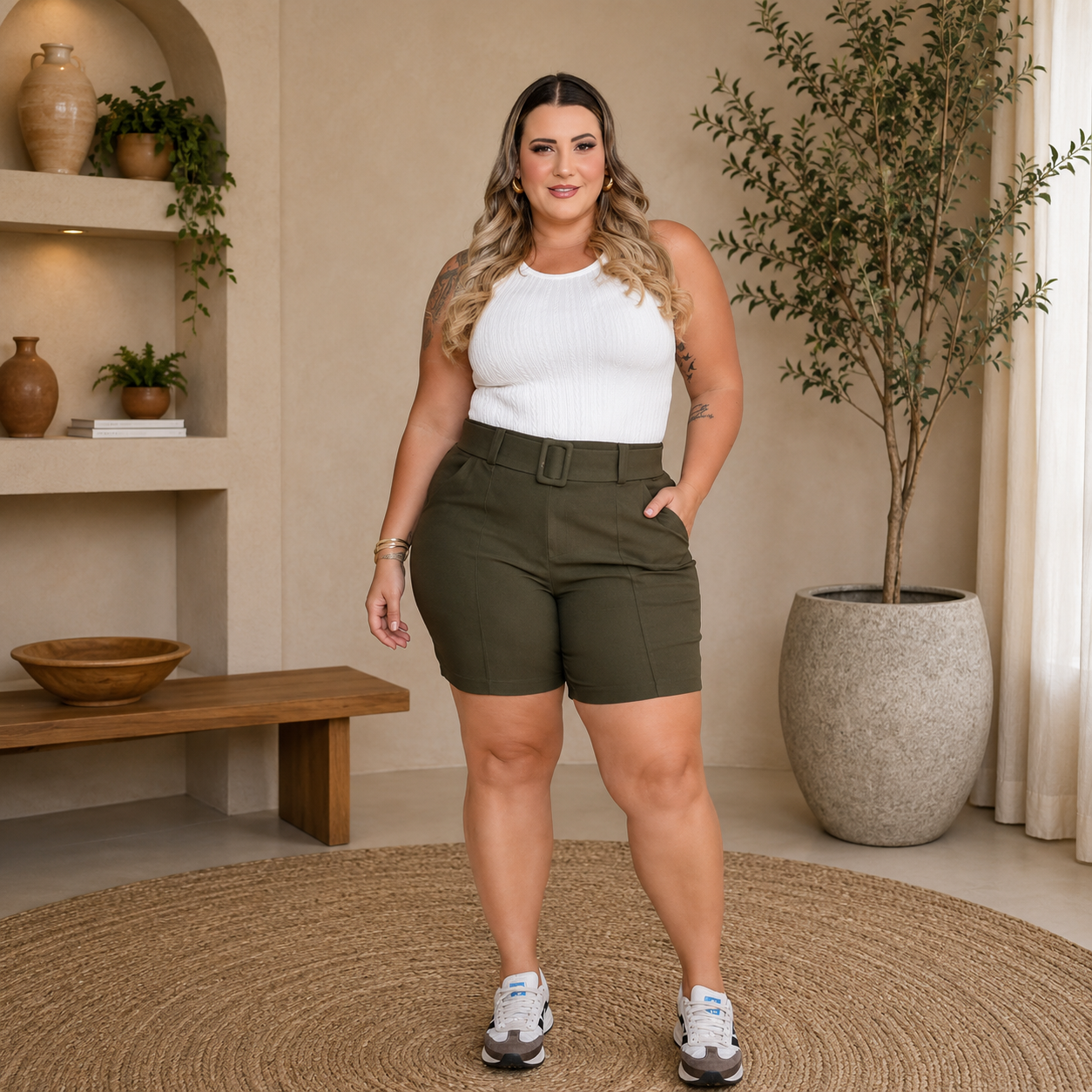Bermuda Cinto Elastano Plus Size