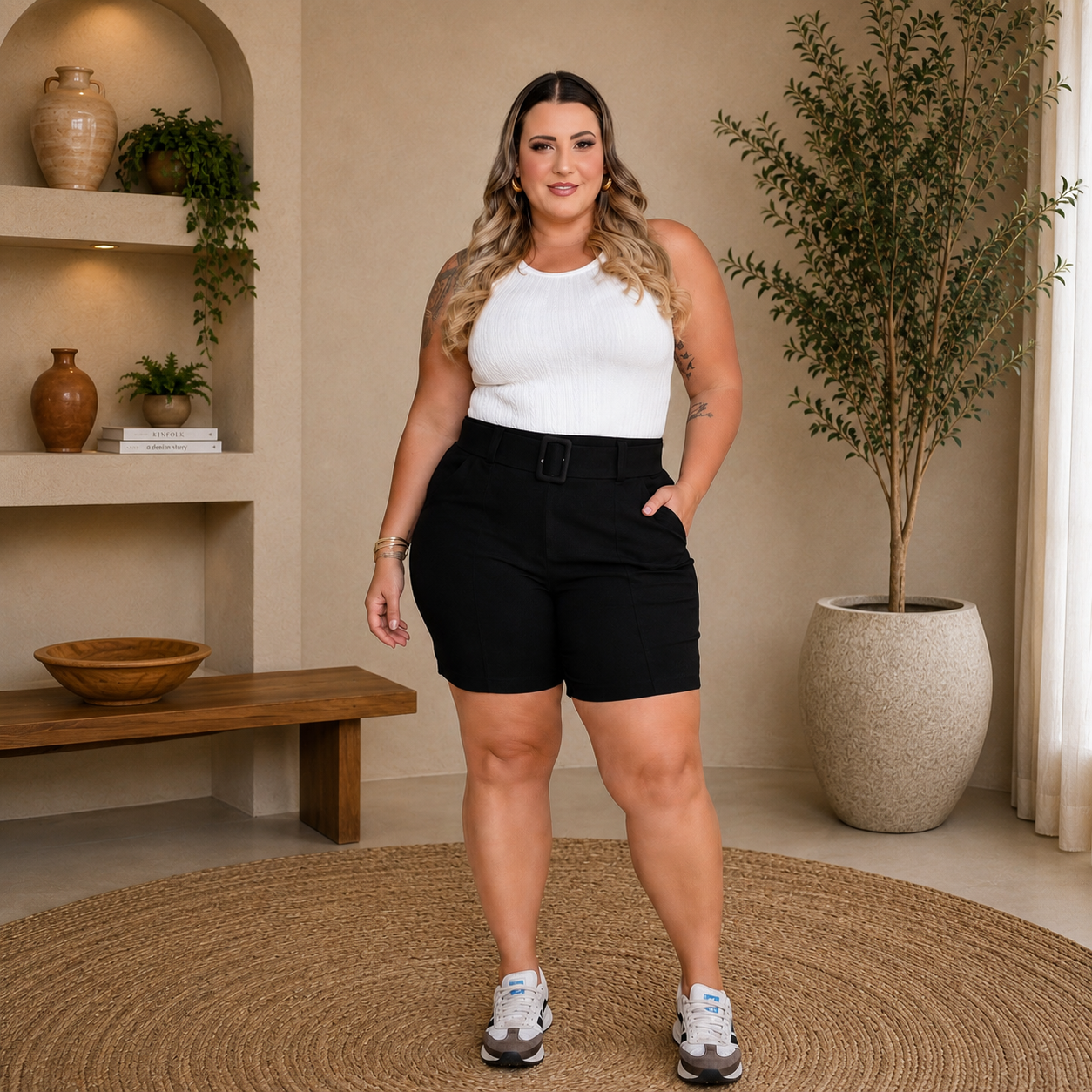 Bermuda Cinto Elastano Plus Size