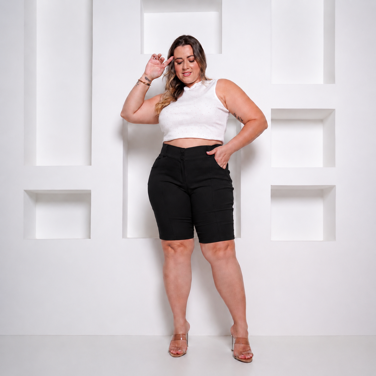 Bermuda Botão Plus Size