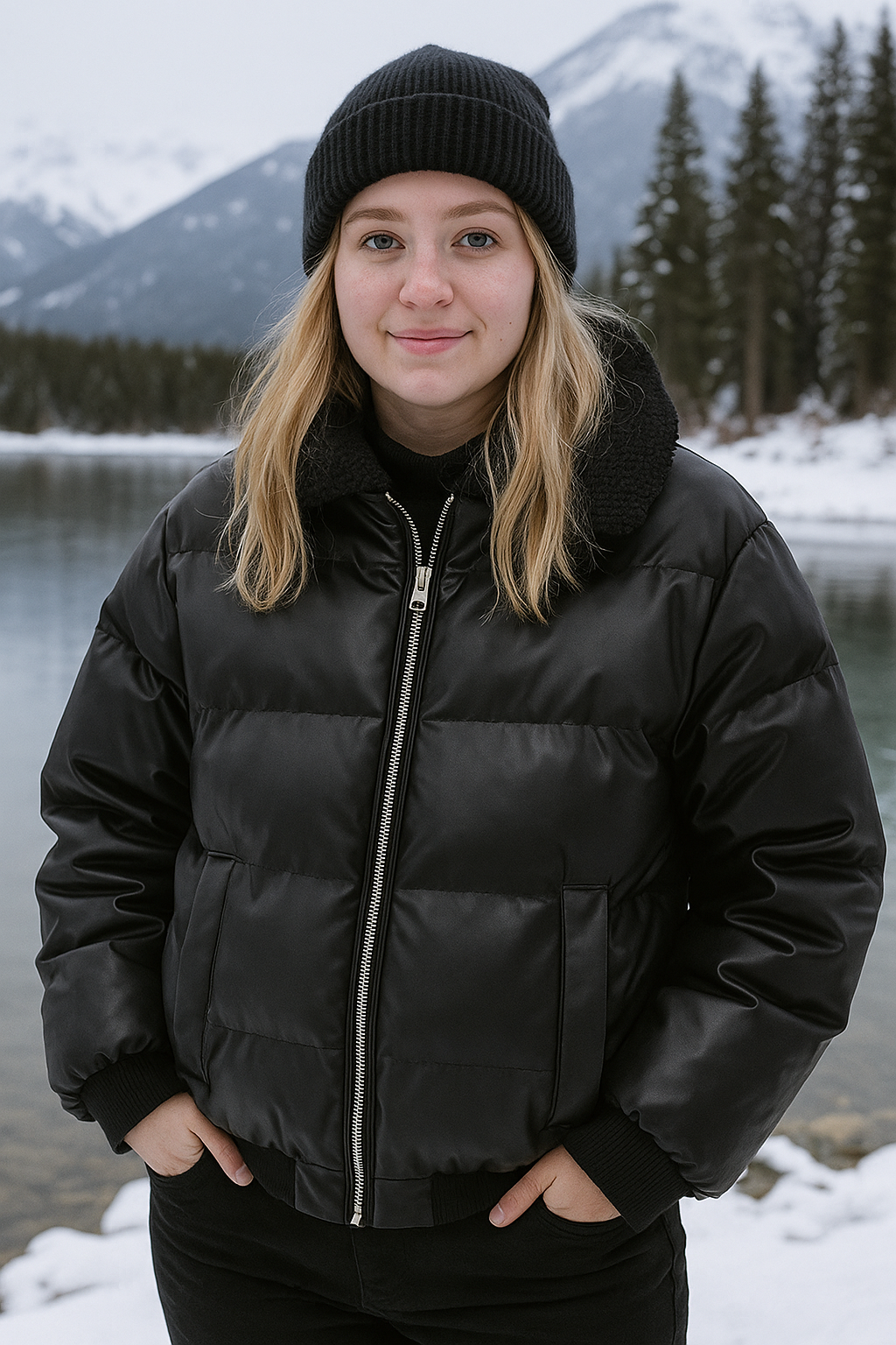 Jaqueta Puffer Courino Com Gola Forrada