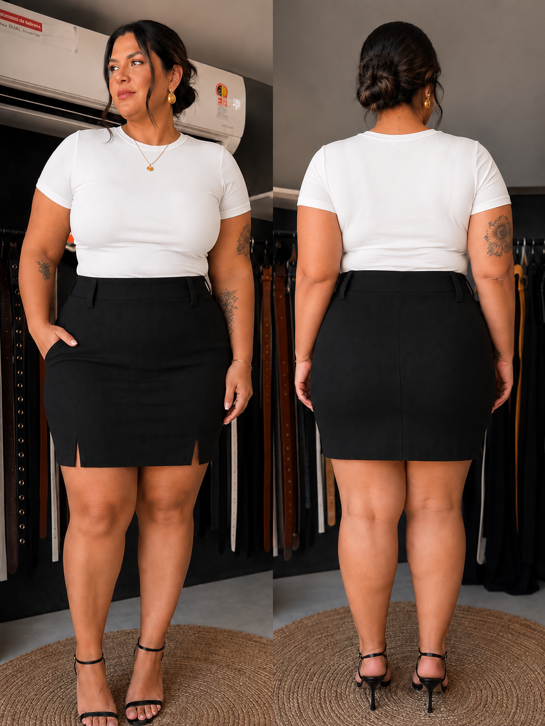 Shorts/Saia Com Passante Cinto e Recorte Frontal