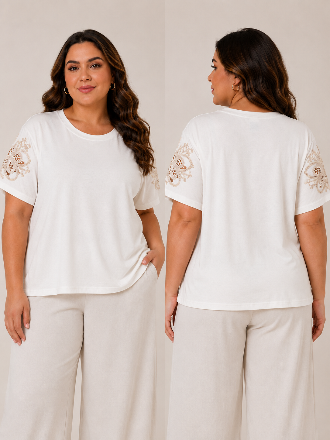 Blusinha Basica Com Aplicaçao Nas Mangas