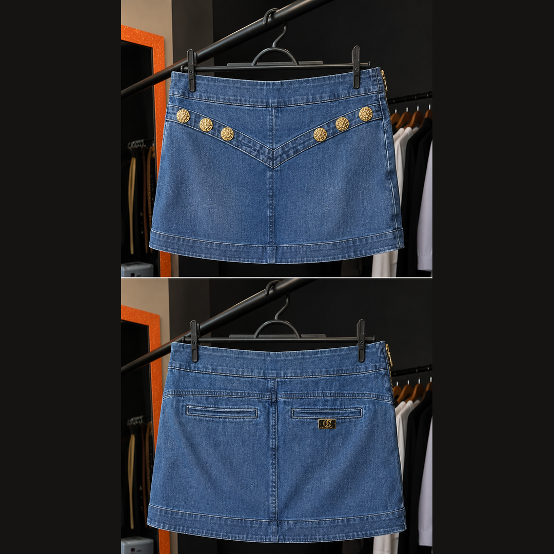 Saia Jeans + Aplicação Broche CARMEN STEFFENS