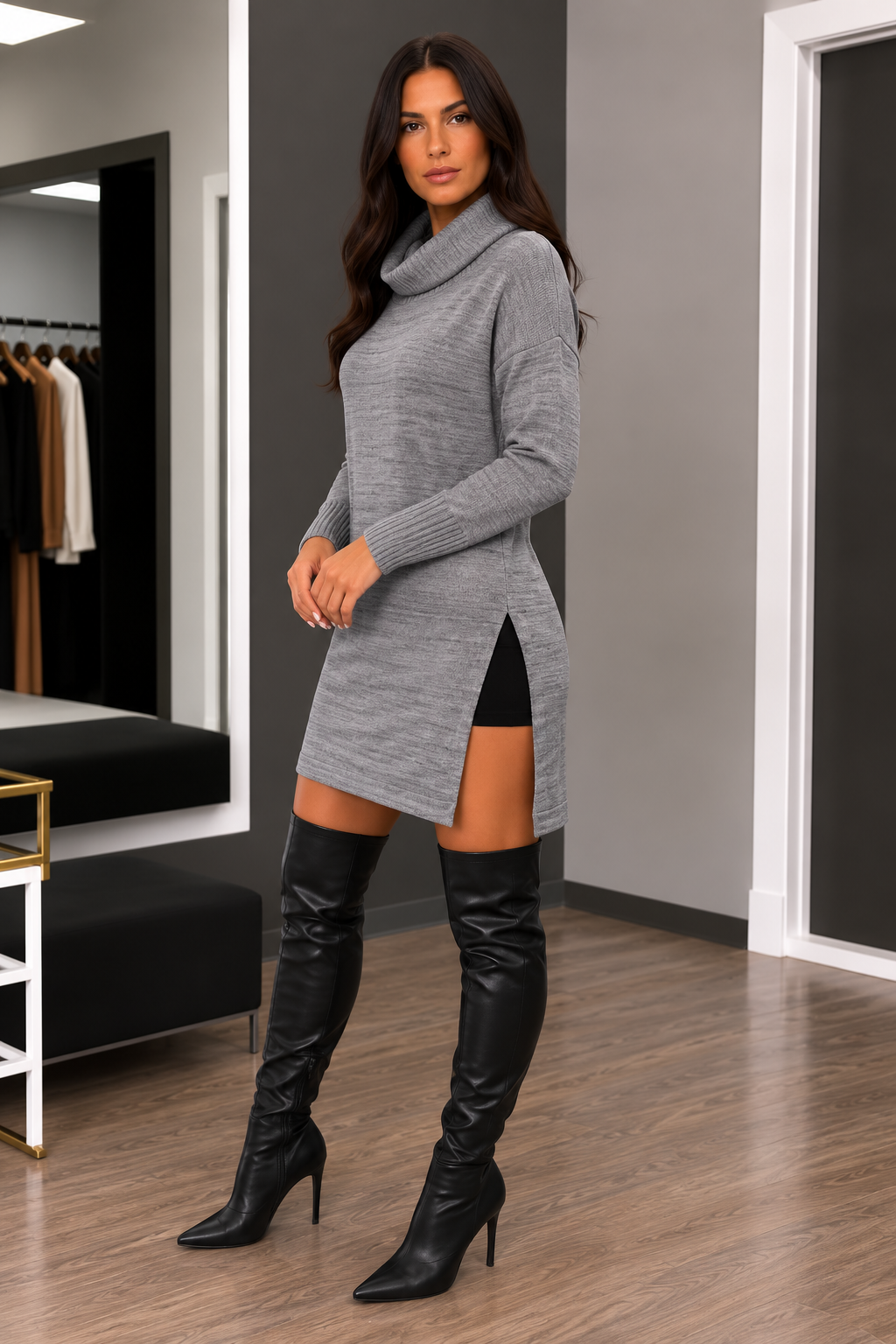 Blusas Tricô Gola Alta
