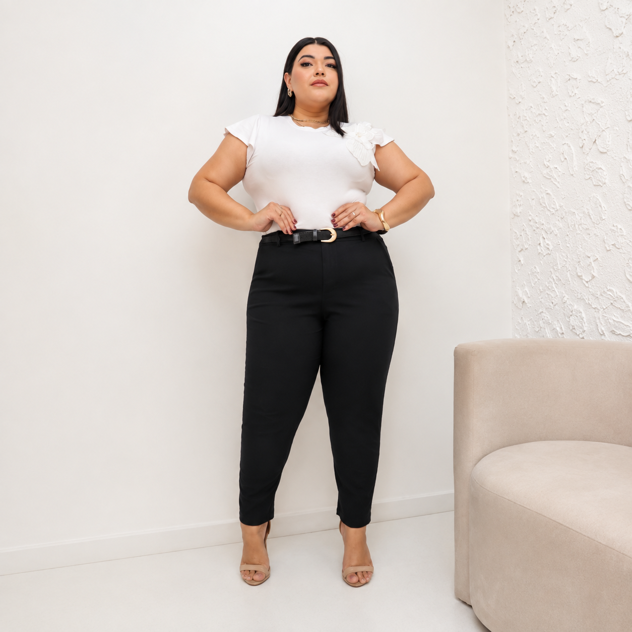 Calça Sarja Com Cinto Plus Size