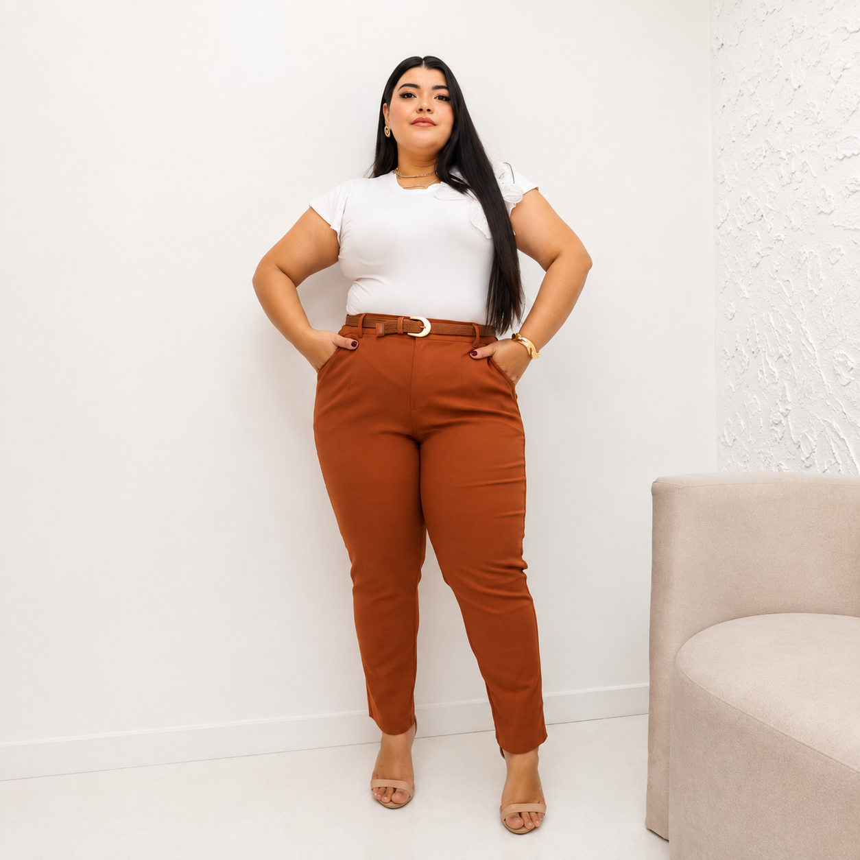 Calça Sarja Com Cinto Plus Size