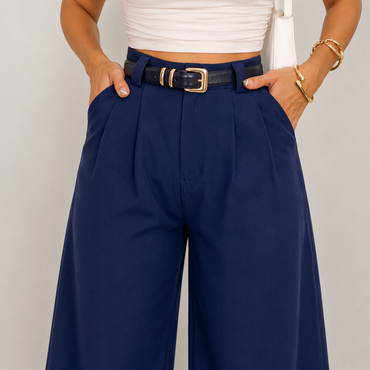 Calça Alfaiataria Pantalona Com Cinto
