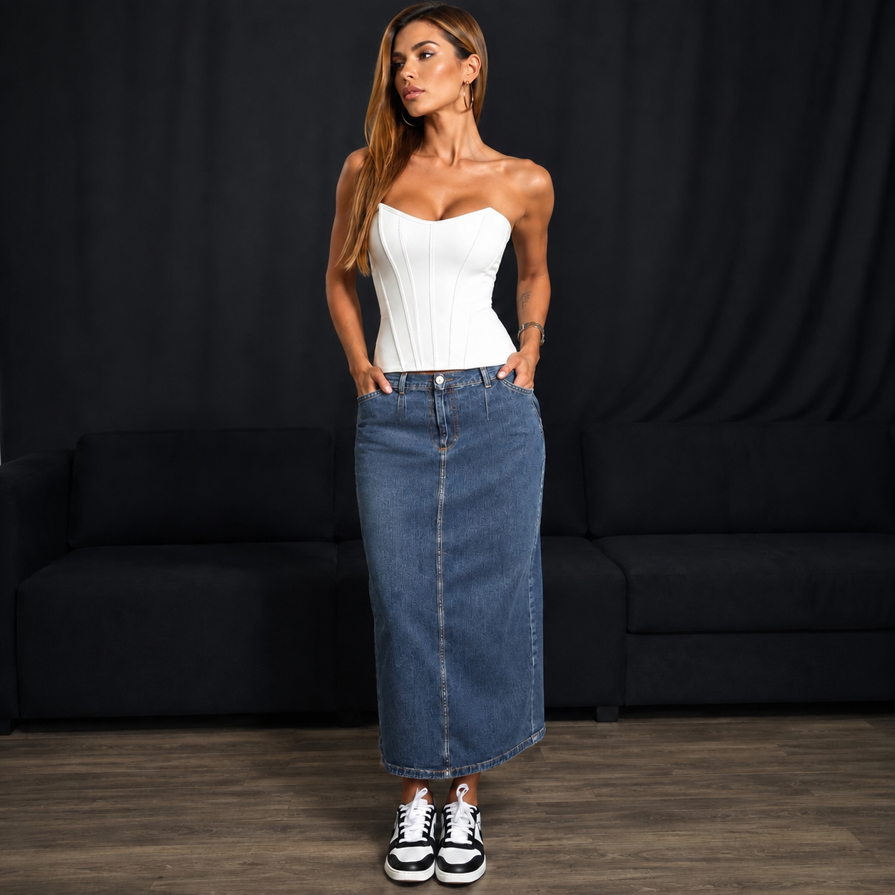 Saia Jeans Midi