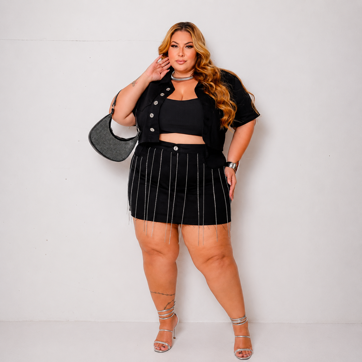 Camisa Jeans Cropped Plus Size