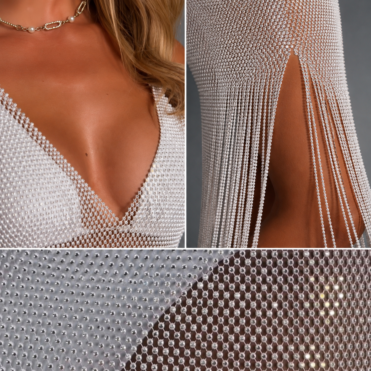 Vestido Tela Franja Lycra c/ Strass