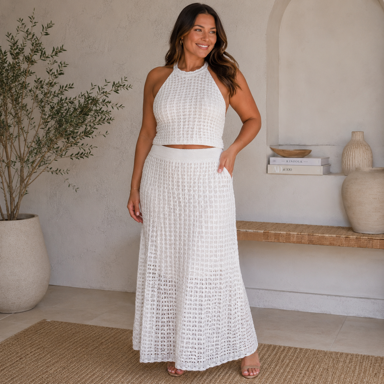 Conjunto Saia + Cropped Tricô