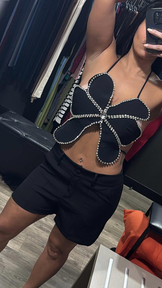 Cropped Flor Strass