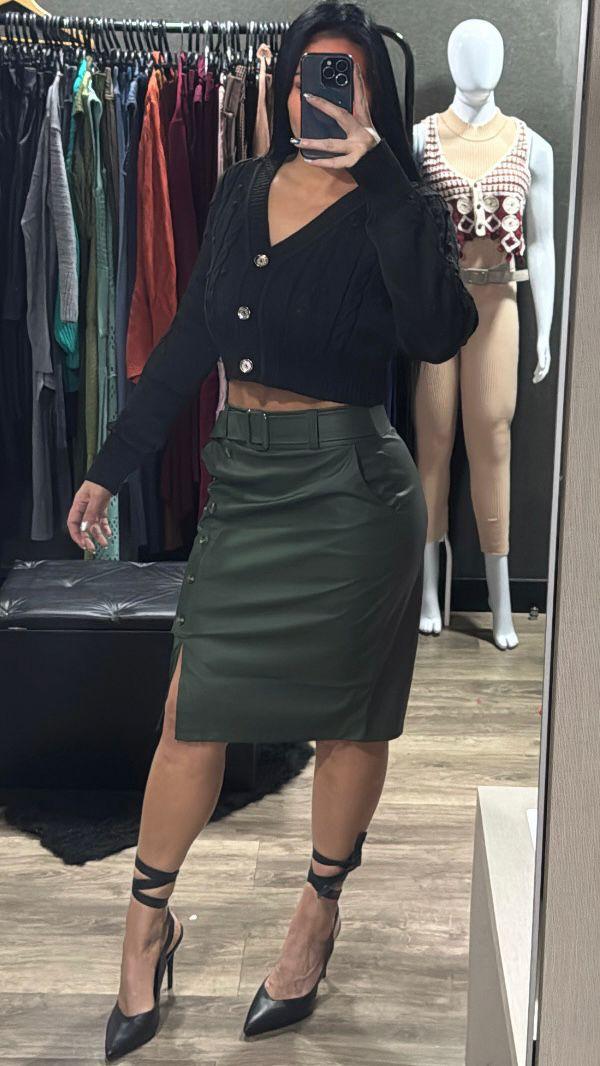 Casaquinho Cropped Tricô Manga Longa