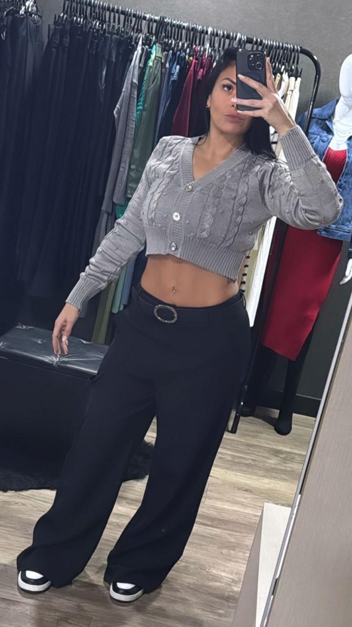 Casaquinho Cropped Tricô Manga Longa