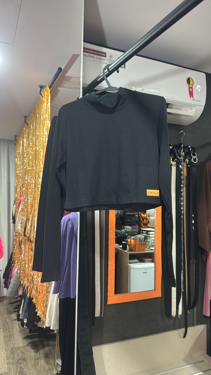 Cropped Canelado Gola Alta + Manga Longa