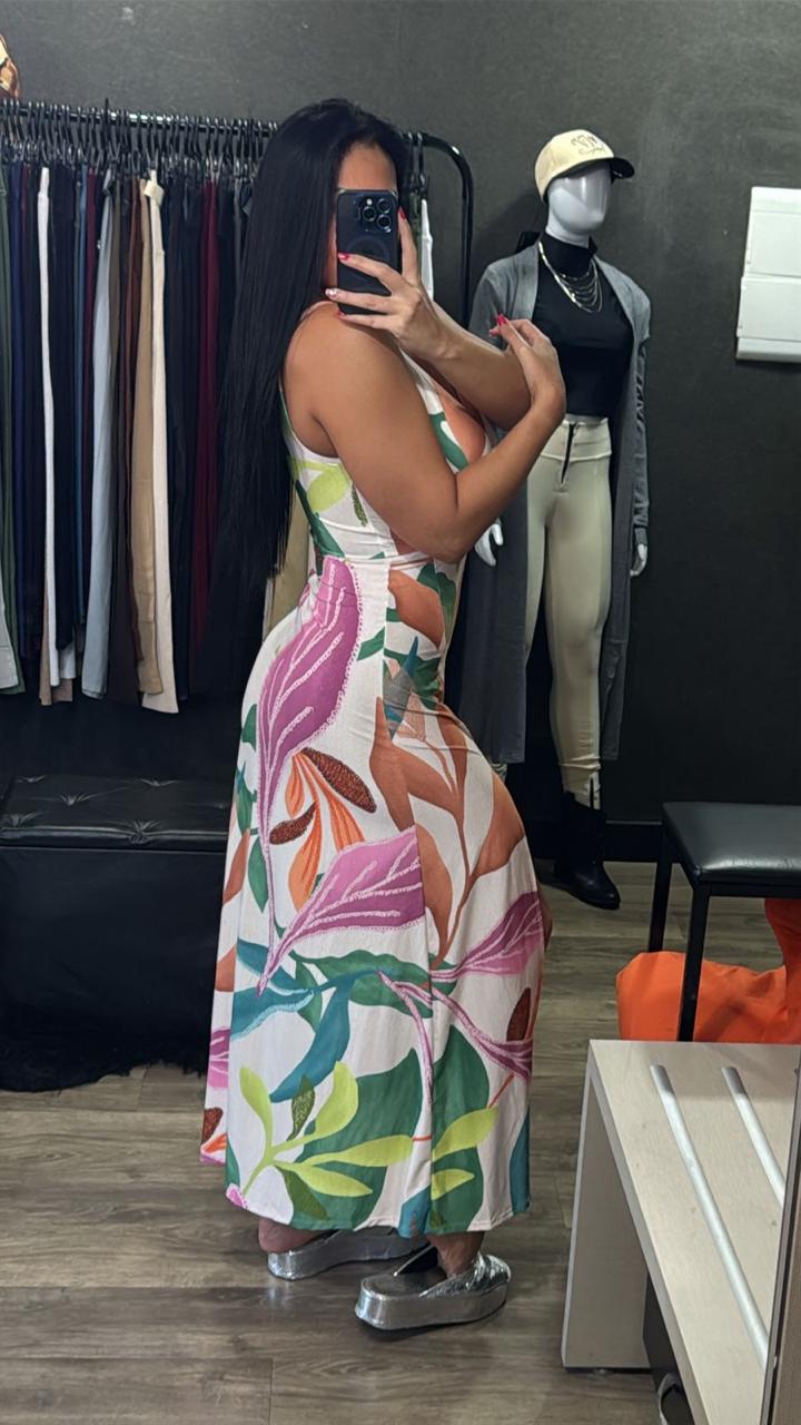 Vestido Longo Floral - Busto Trançado