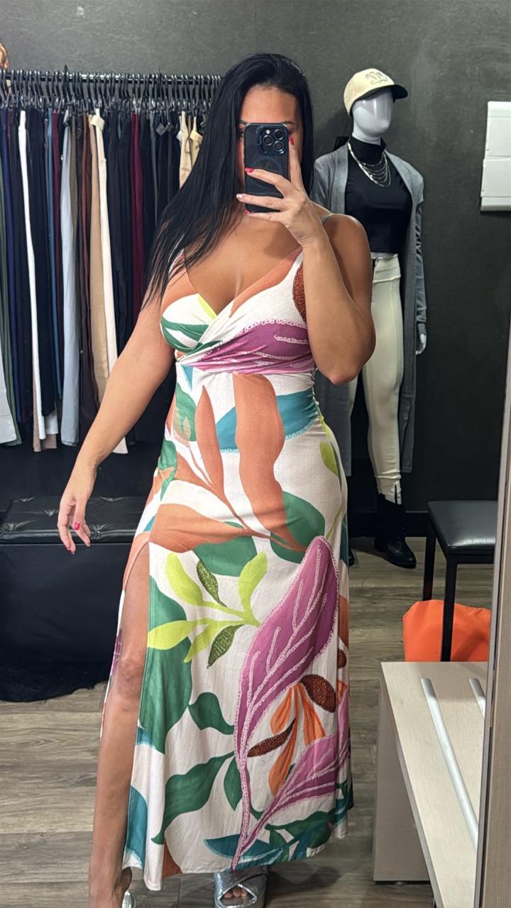 Vestido Longo Floral - Busto Trançado