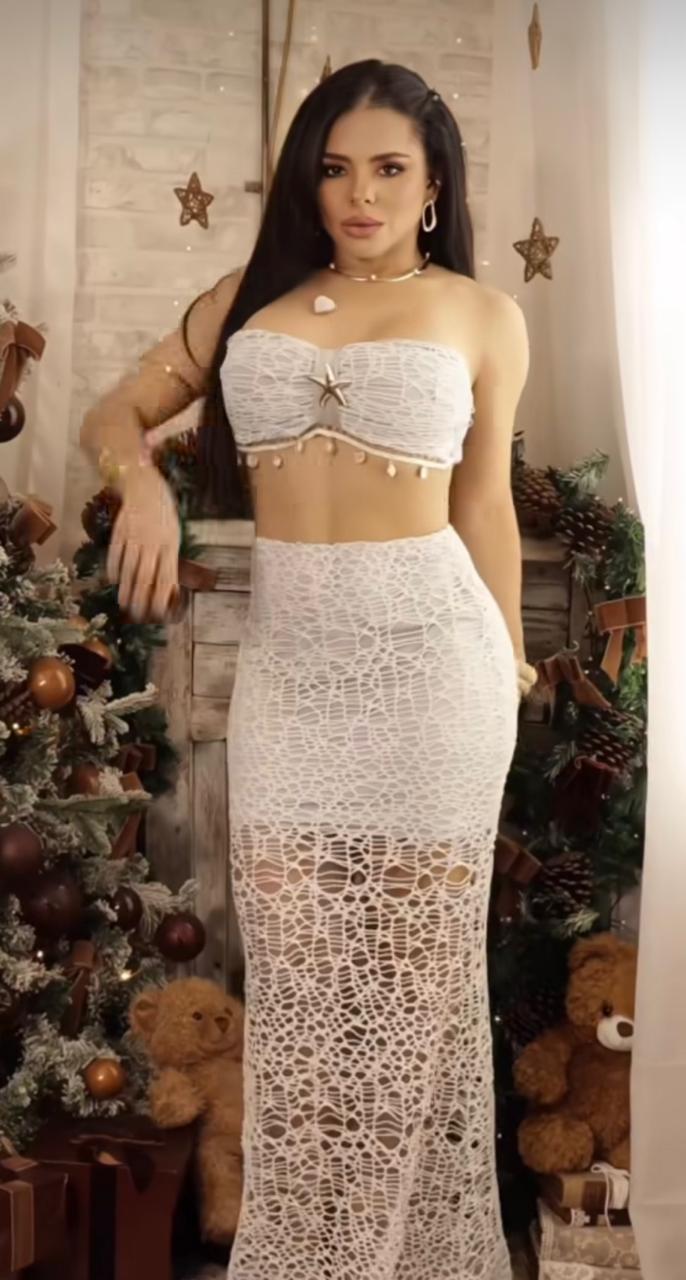 Conjunto Renda Lycra  Top + Saia