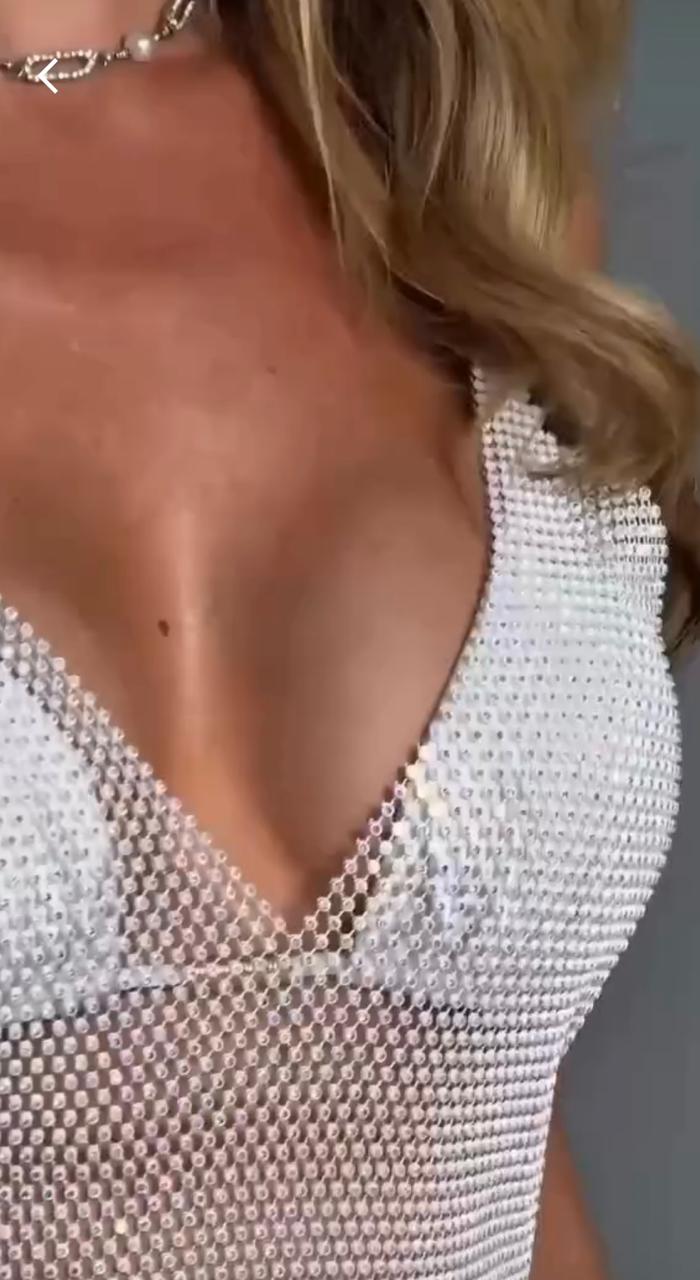 Vestido Tela Franja Lycra c/ Strass