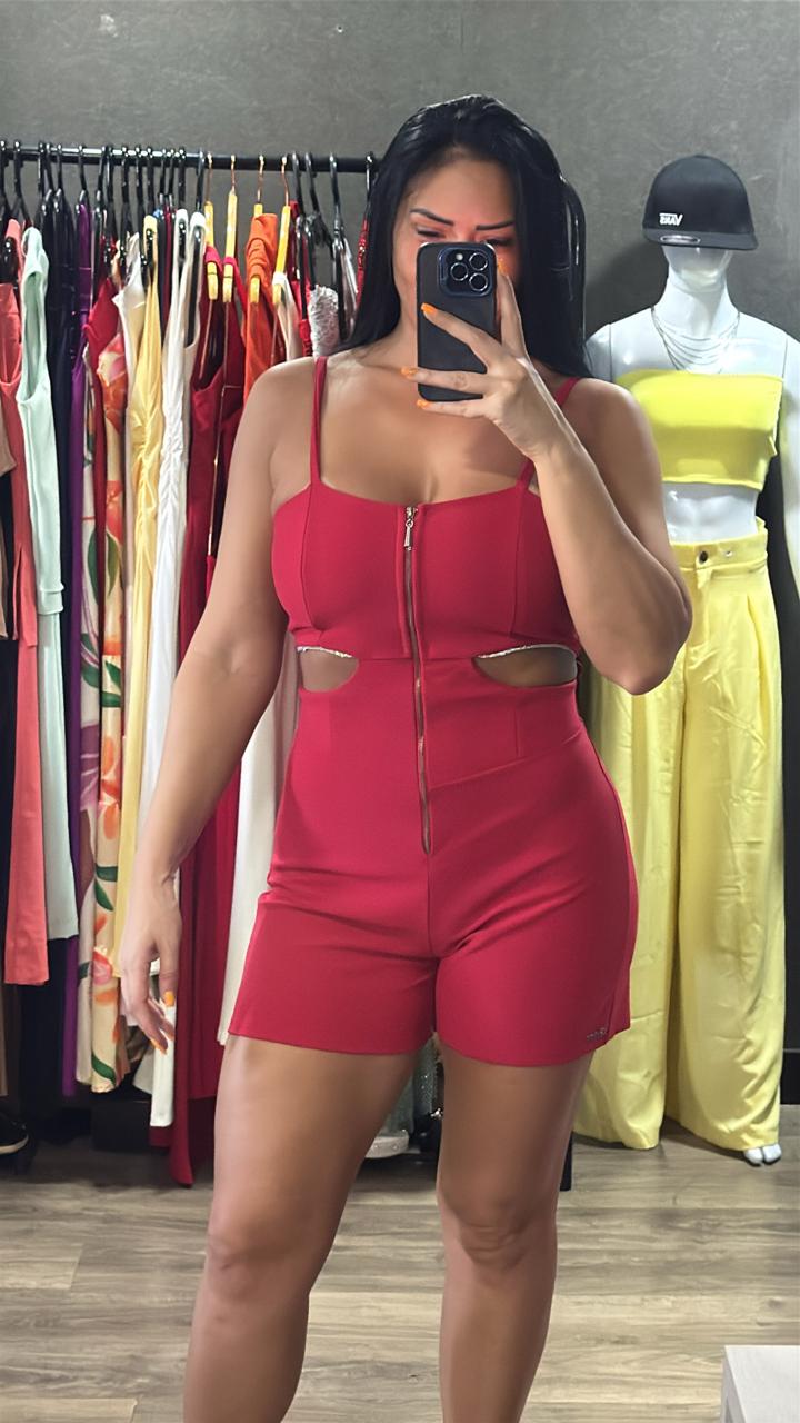 Macaquinho Com Ziper + Aplicação Strass