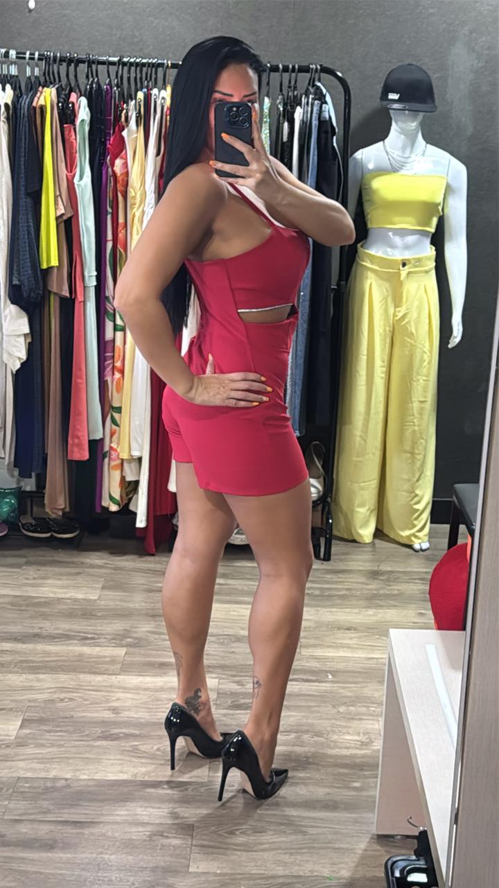 Macaquinho Com Ziper + Aplicação Strass