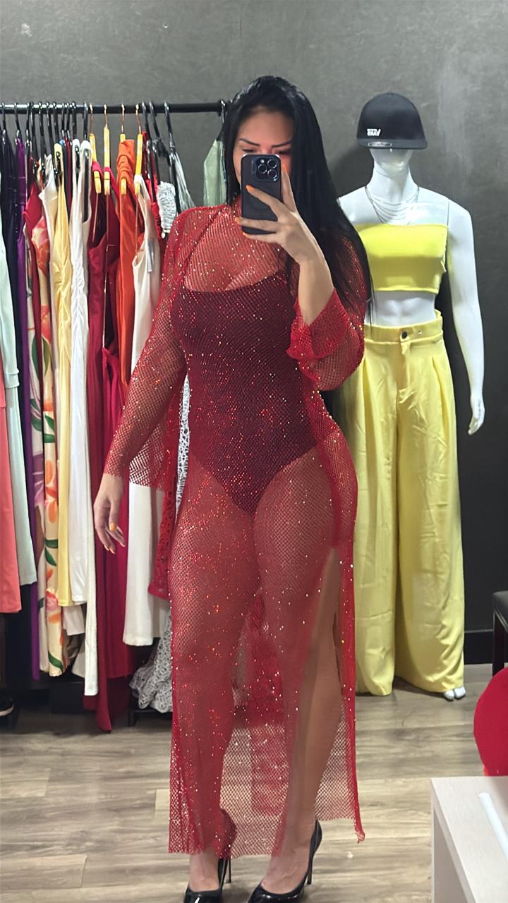 Vestido Tela C/ Lycra Strass