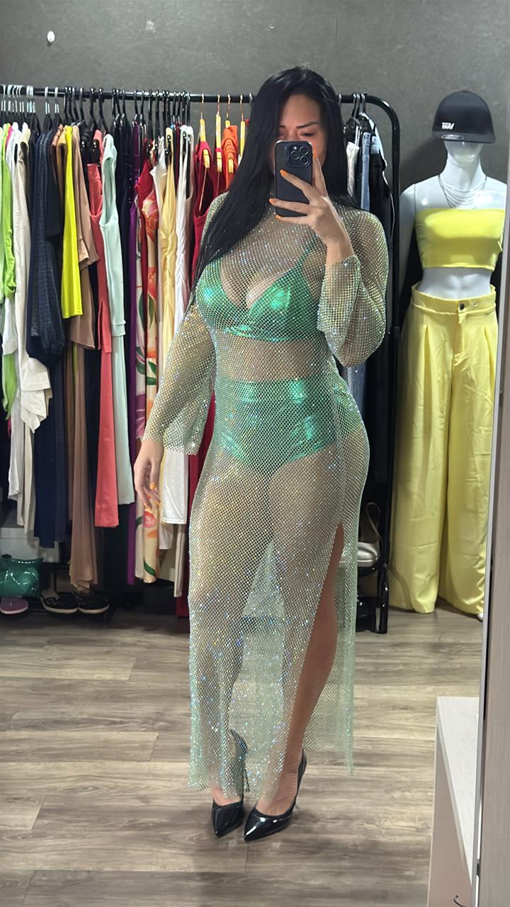 Vestido Tela C/ Lycra Strass