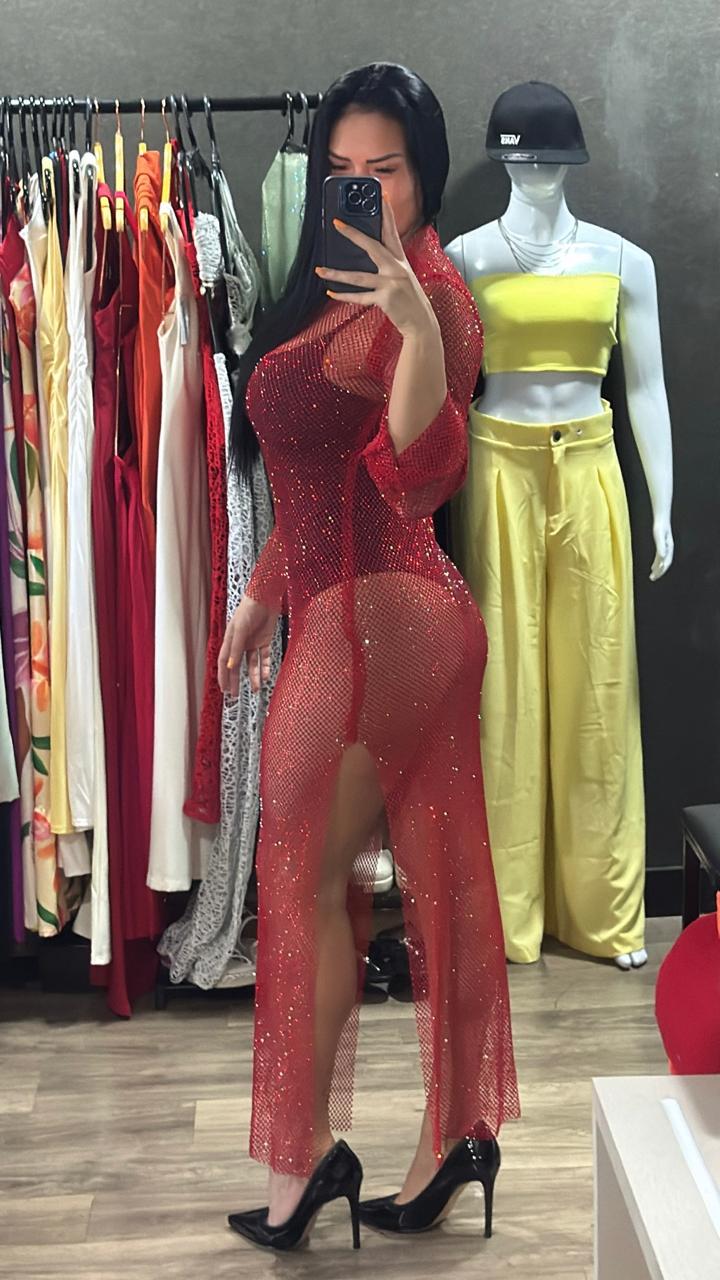 Vestido Tela C/ Lycra Strass