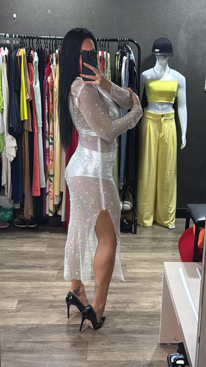 Vestido Tela C/ Lycra Strass