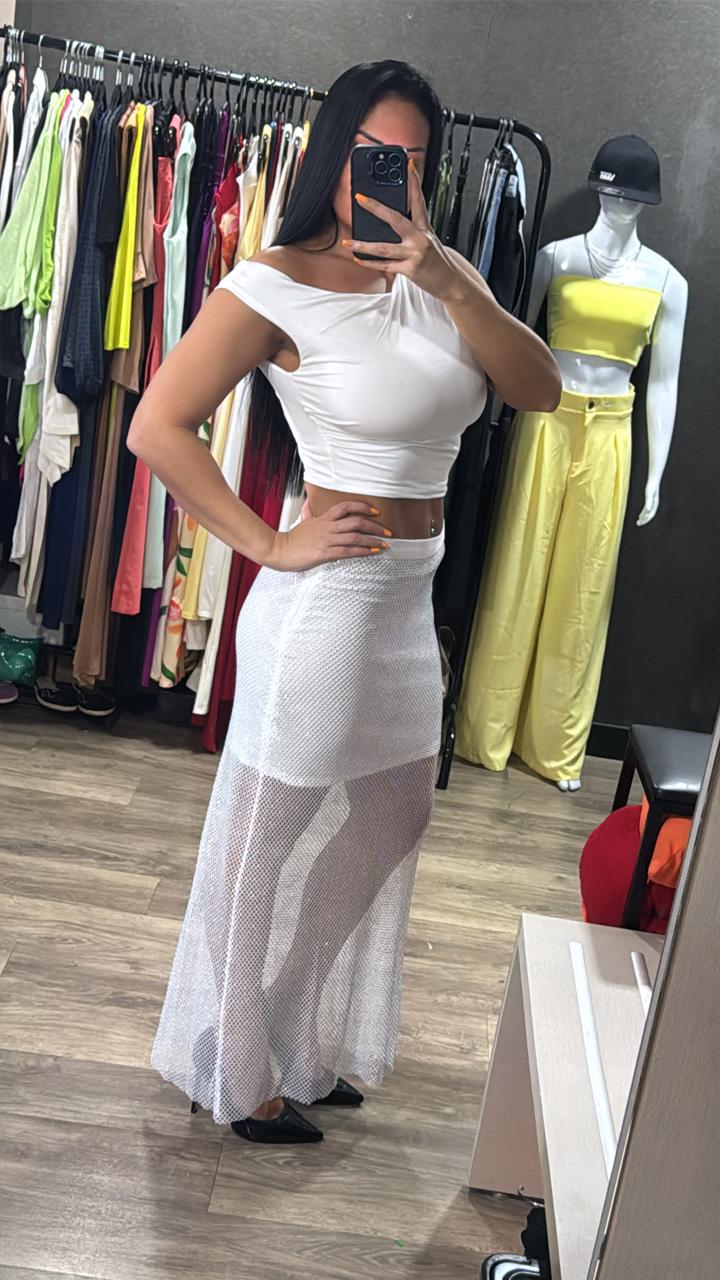 Saia Longa Tela Strass