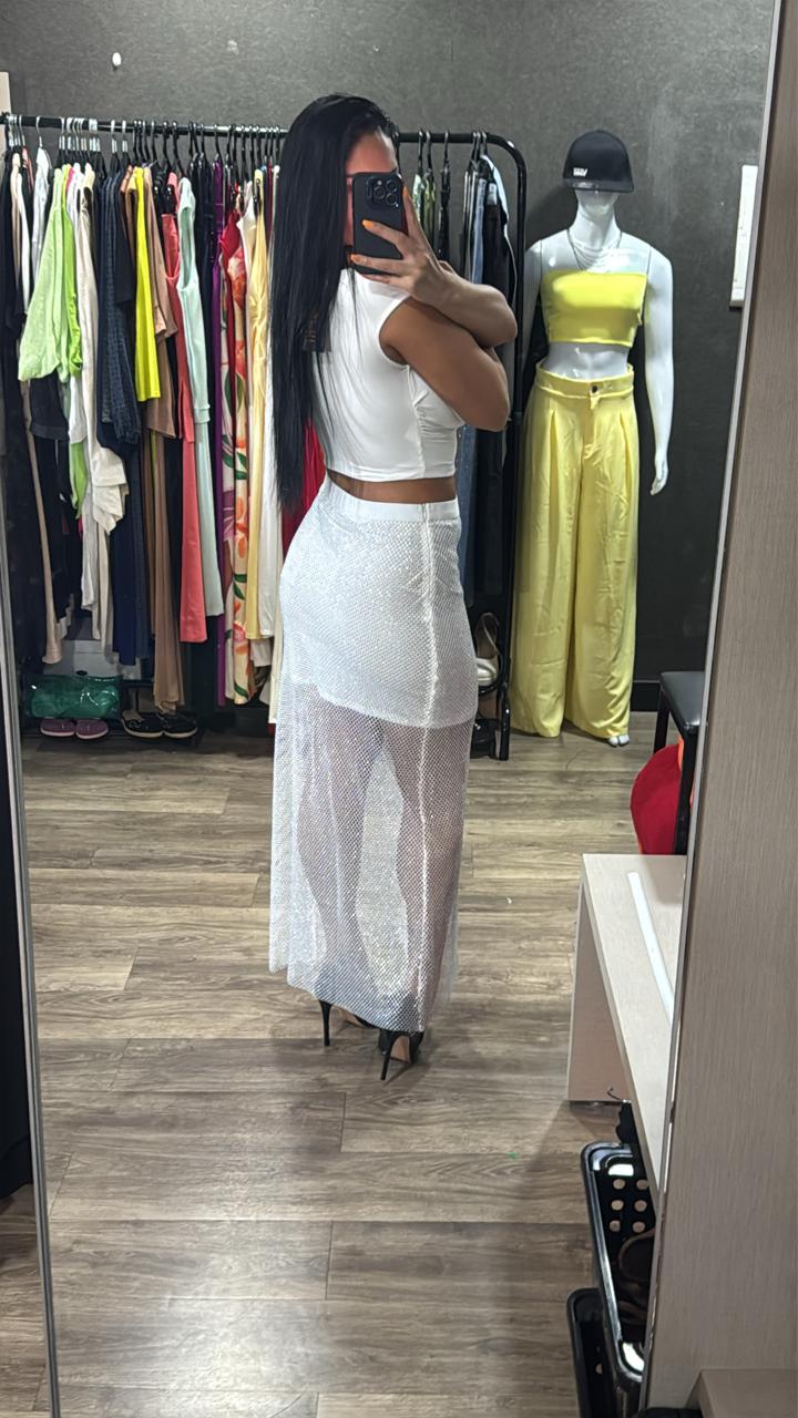 Saia Longa Tela Strass