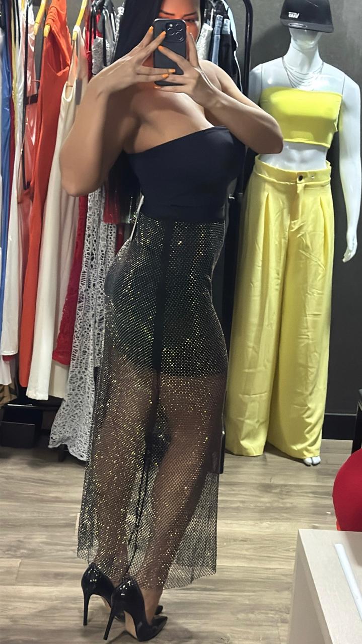 Saia Longa Tela Strass