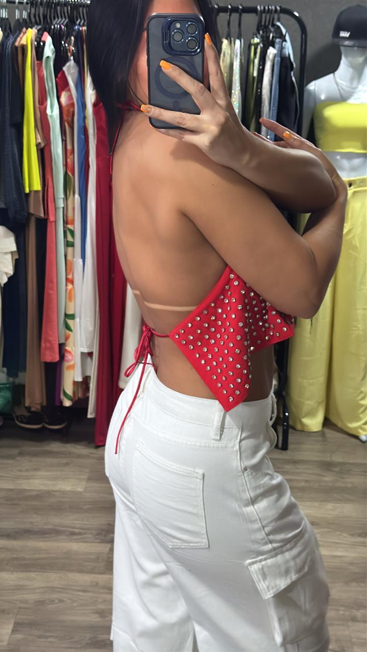 Cropped Frente Unica Strass