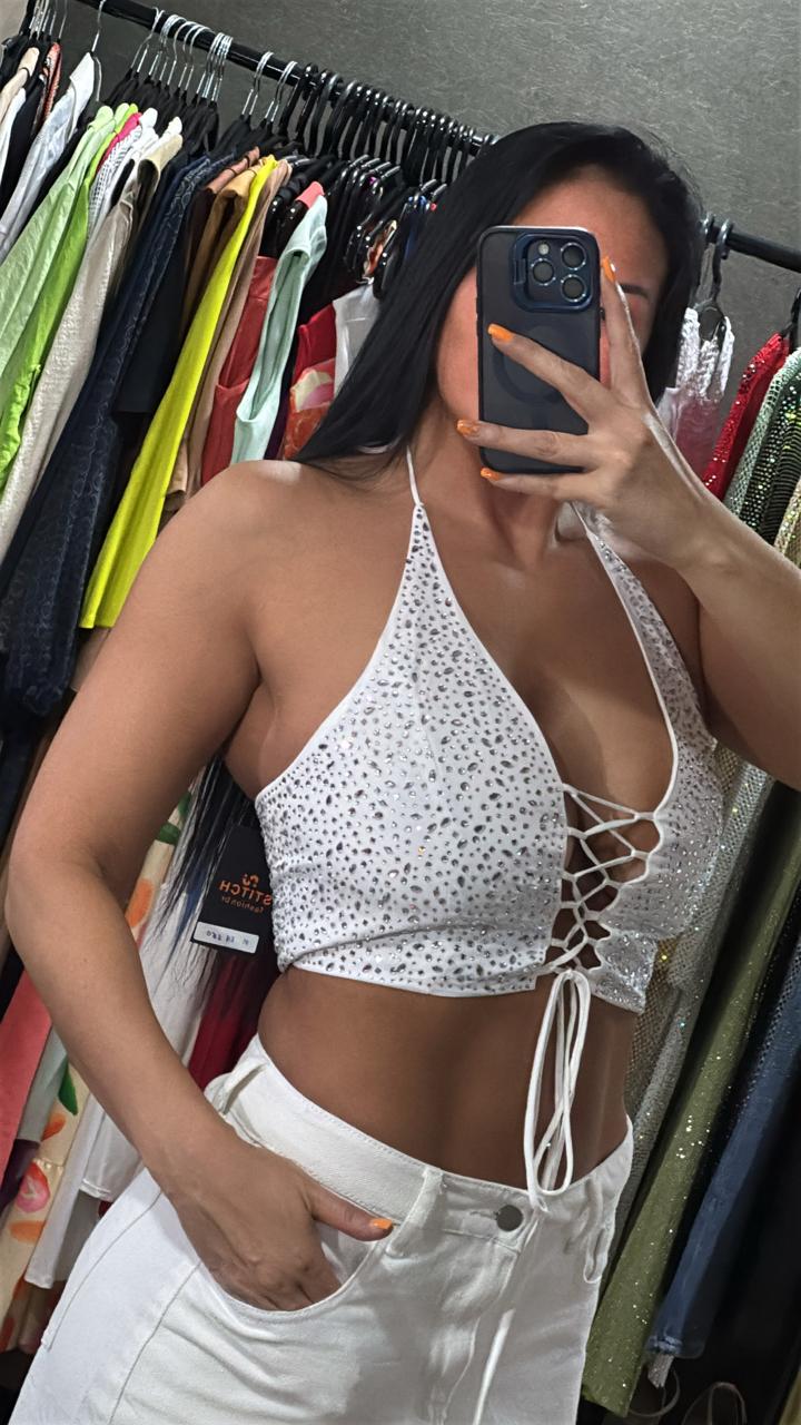 Cropped Frente Unica Strass