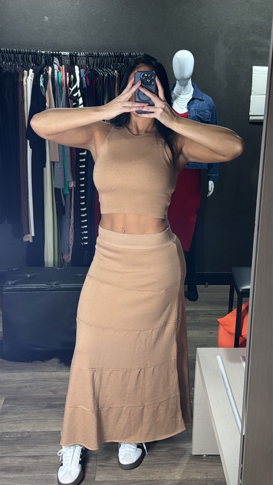 Conjunto Tricô Saia + Blusinha