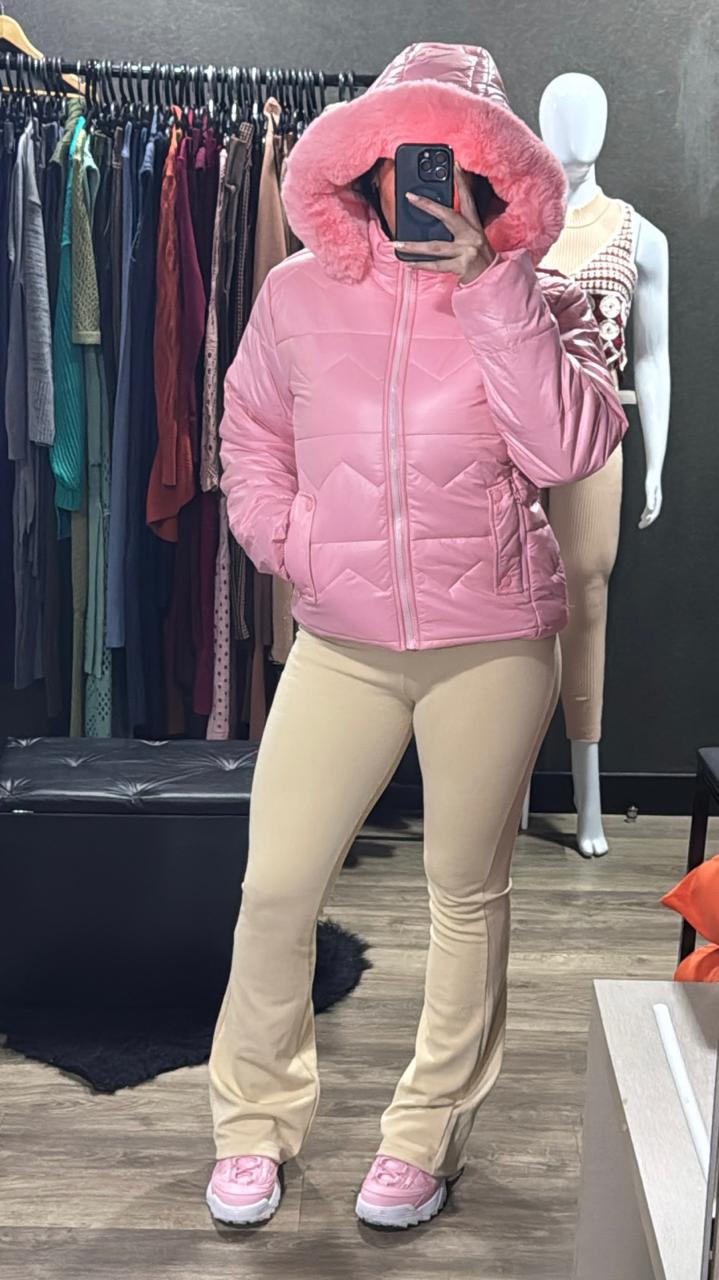 Jaqueta Puffer Pelúcia Com Toca